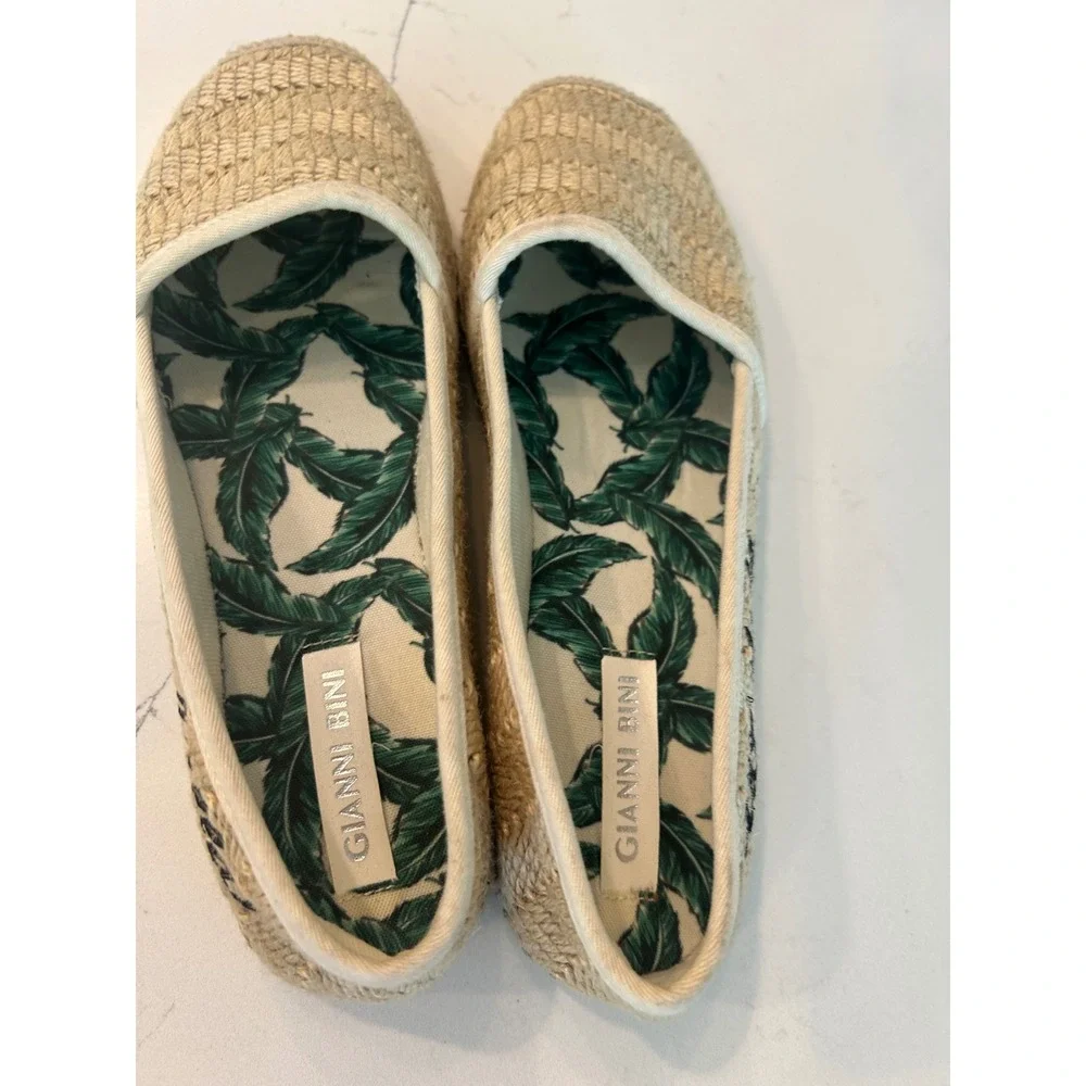Gianni Bini Espadrille Flats Tan Ciao Bella‎ Woven Tropical Palm Leaf 8.5M